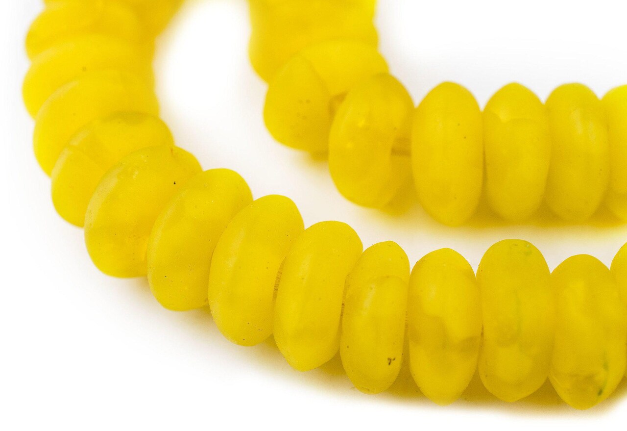 The Bead Chest Jumbo Rondelle Recycled Glass Beads: Extra Large African Disk Home Decor Beads for DIY Jewelry, Coffee Table, and Interior Design (Yellow)